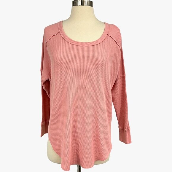 Aritzia Tna Alder Thermal Top Size S Pink Long Sleeve Shirt Scoop Neck Dolman - Picture 1 of 8